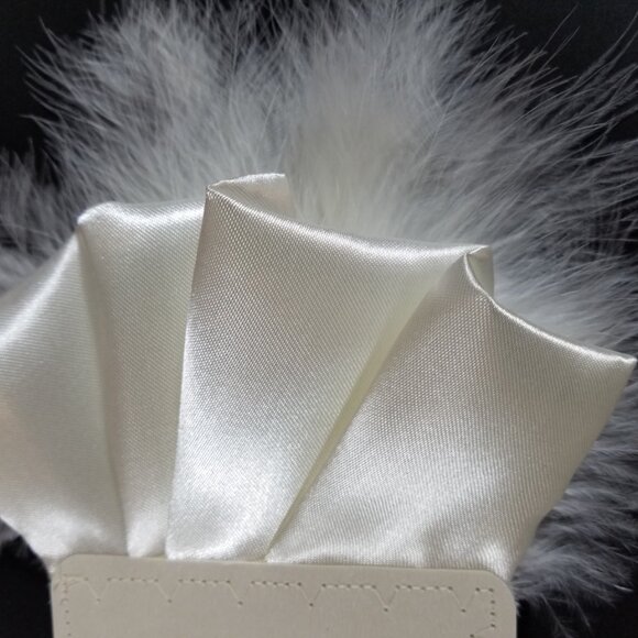 New - Ivory Satin Ruffle & Feather Pocket Square Insert - Picture 5 of 7